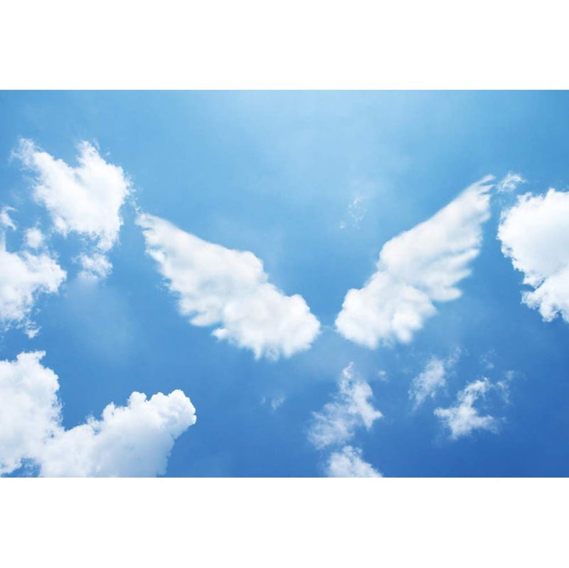 DORCEV 7x5ft Angel Wings Photography Backdrop for Birthday Party Gender Reveal Party Baby Shower Background Heaven Angel Wings Blue Sky White Cloud Party Banner Girls Photo Studio Props - Image 1